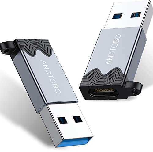 ANDTOBO 【Double-Side 10Gbps USB C Buchse auf USB A Stecker Adapter, USB 3.1 auf C Buchse Adapter SuperSpeed Data Sync für iPhone 17/16/15/14/Pro/Max, Apple MagSafe, Quest Link, Auto Ladegerät-2 Stück