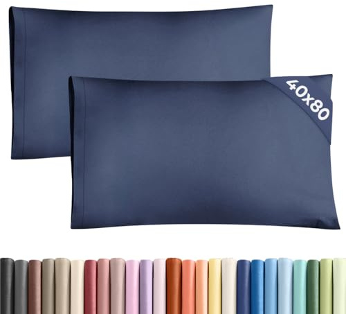 Kissenbezüge 40x80 cm Marineblau im 2er-Pack - Weiche Kopfkissenbezüge aus Mikrofaser - Atmungsaktive, Pflegeleichte und knitterfreie Kissenhüllen - Maschinenwaschbar mit Hotelverschluss - Oeko-TEX