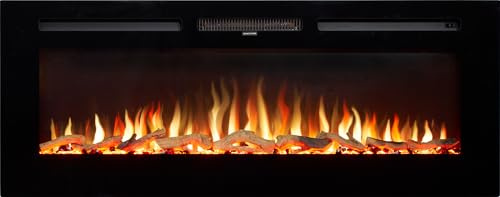 Adam Orlando 50 Inch Electric Fire, Inset or Wall Mounted Electric Fireplace, LED Flame Effect, Log & Crystal Fuel Bed, Multi-Colour Settings, Remote Control, 7-Day Timer, Thermostat, 1kW/2kW