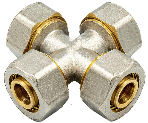 KNM Trade Raccord Croix PEX Pour Tuyaux 16x16x16x16 | métal résistant, plomberie résidentielle, installation rapide, étanchéité fiable, raccord PEX durable
