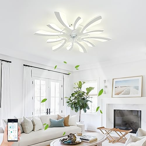 KeLuKes Lampadario con Ventilatore da Soffitto Bianco, 78cm Plafoniera Ventilatore Camera da Letto, Cc Timer Silenzioso Dimmerabile 6 Velocità Ventola Soffitto Con Luce per Soggiorno