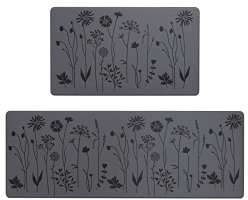 RLAVBL 2 Piezas de Alfombra Lavable y Antideslizante para Cocina, Entrada y Pasillo (Negro Grisáceo,120x44cm+75x44cm)