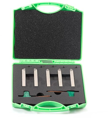 YUFUTOL Mini herramienta de torneado de torno indexable, vástago de 3/8 pulgadas, juego de herramientas de torneado de carburo de 5 piezas, herramientas de corte de torno de metal con inserciones de