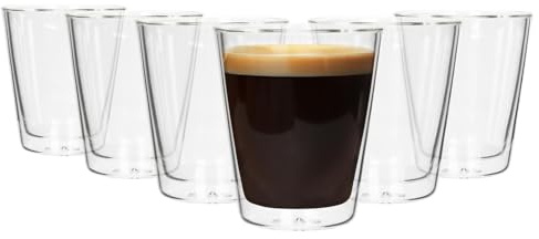 Rink Drink Double Walled Glasses - 200ml - Pack of 6 - Heat Resistant Tumbler Cups Insulated Glass Drinking Glasses for Coffee, Latte, Ice Cappuccino, Tea, Hot Chocolate