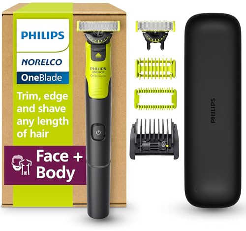 Philips Norelco OneBlade 360 with Connectivity Hybrid Face + Body, Electric Beard Trimmer, Shaver and Body Groomer Kit with 360 Blade Tech, 1x360 Blade, 5-in-1 Comb, Travel Case, Model QP4631/90
