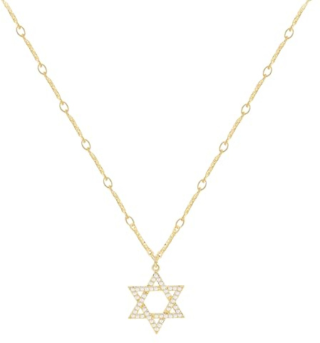 Kyerlyn Dainty Gold Necklaces for Women, Hollow Heart Necklace, 14K Gold/Silver Plated, Star of David Lover, Sun Pendant Necklace, Women's Jewellery, Girls Gift, 16.50, Brass, Cubic Zirconia