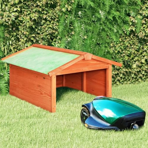 Gecheer Tannenholz Massiv Mähroboter Garage Dach Unterstand Überdachung Rasenmäher Überdachung Holzgarage Rasenroboter Mährobotergarage 72 x 87 x 50 cm (B x T x H)
