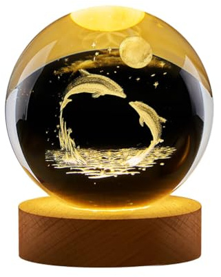 ISAKEN 3D Kristallkugel Nachtlicht mit Holzsockel, 6CM Sonnensystem Planeten Kristallkugel Nachtlicht Kreative Nachtszene Astronomie USB LED Ball Lampe für Heim, Familie Freund Geschenke