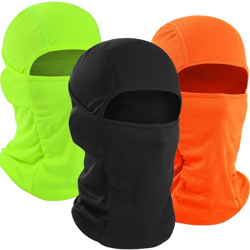3 Pieces Balaclava Face Face Men, Ski Mask for Men, Summer Breathable Full Face Cover Mask for Motorcycle Cycling Skiing Outdoor Sports Fluorescent Orange Green Black