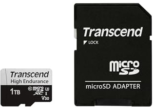 Transcend USD350V 1TB High Endurance microSDXC Class 10 U3 V30 Memory Card for Dash Cam & Security Cameras with Adapter TS1TUSD350V