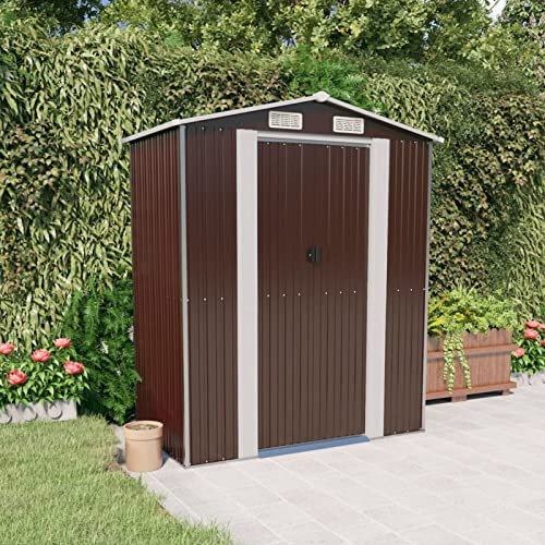 ZEYUAN Geräteschuppen, Gartenhaus, Gerätehaus, Fahrradgarage, Gartenhütte, Geräte Schuppen, Gartengerätehaus, Dunkelbraun 192x108x223 cm Verzinkter Stahl