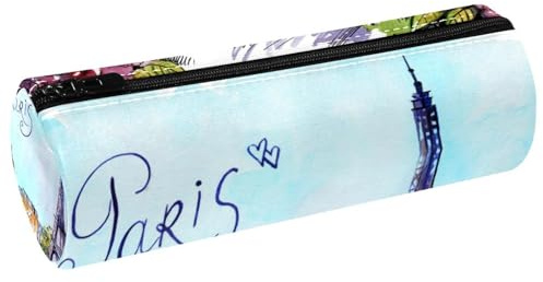 VAPOKF Trousse à crayons en cuir avec motif Tour Eiffel de Paris - Pour ranger des stylos, des pièces de monnaie, des cosmétiques, des cosmétiques, des articles de papeterie, l'école, le bureau,