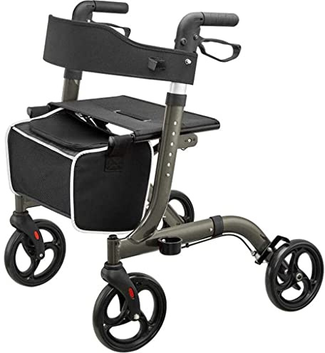 Lauflernhilfe für Senioren, Erwachsenen-Rollator, Aluminium, zusammenklappbar, ältere Gehhilfen mit Rädern und Sitz, verstellbarer Griff, Grau (Grau)
