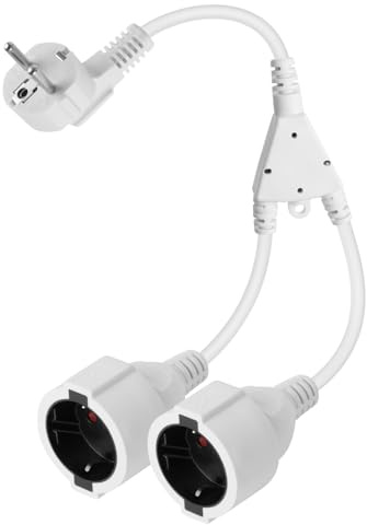 GELRHONR Cavo di prolunga a 90°, 2 prese Schuko IP44/250V16A, contatto di protezione tipo F (CEE 7/7) prese su presa, per esterni, casa, cucina, ufficio (bianco da 1 a 2)