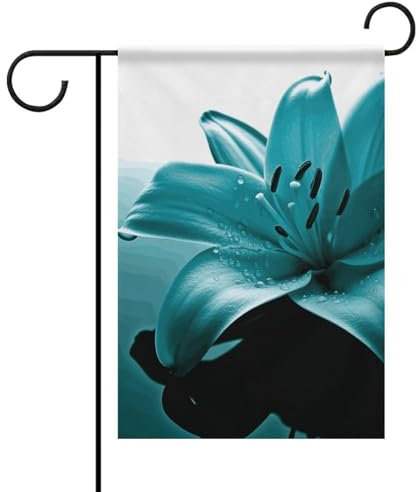 Drapeau de jardin extérieur double face - Bannière de décoration de lys bleu sarcelle - Décoration de jardin - Drapeaux de bienvenue en polyester 200D robuste pour les vacances