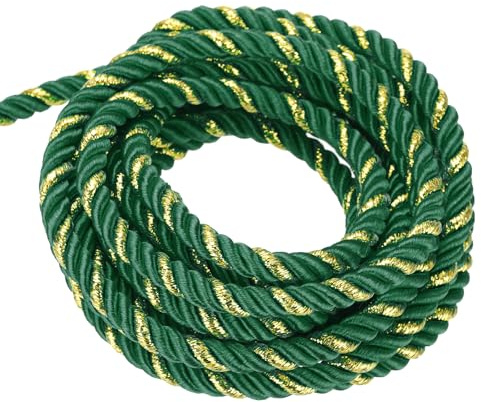 sourcing map Cordoncino intrecciato, 15 m, 5 mm, 3 strati, filo intrecciato lucido, per artigianato, sacchetti regalo, tende, decorazioni natalizie, verde scuro e oro, 15 m