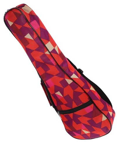 ifundom Gitarrentasche 1/2 Ukulelen Tragetasche aus Oxford Stoff Gepolstert Rot mit Geometrischem Muster für Reisen und Zuhause