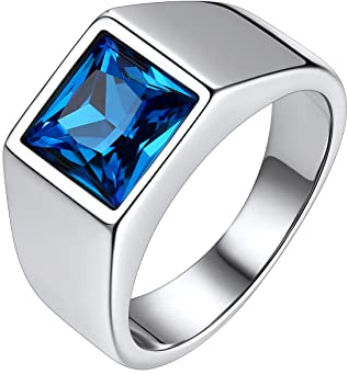Bestyle 8 * 8mm | 15 * 15mm Cubic Zirkonia CZ Band Ringe für Männer Edelstahl Ring Synthetischer Edelstein Geburtsstein Herrenring Biker Ring Pinky Schmuck Größe 54-72