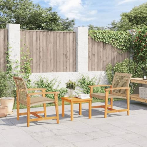 UJCHVHN Home Garden, 3-teiliges Bistro-Set, Polyrattan und Akazienholz, Beige