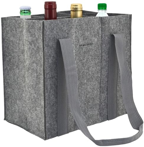 PEARL Weinflaschentasche: Filz-Flaschen-Tragetasche für 6 Flaschen, je bis 1,5 Liter, hellgrau (Flaschentasche Filz 6, Einkaufstasche für, Wein)