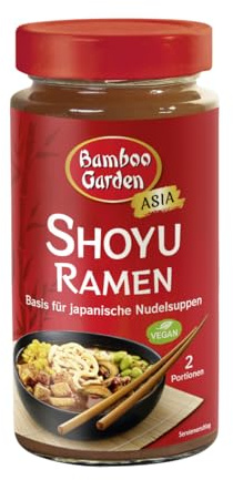 Bamboo Garden - Shoyu Ramen Basis | 400 ml im wiederverschließbaren Glas | Suppenbasis für japanische Nudelsuppen mit Umami-Geschmack | Vegan | 2 Portionen