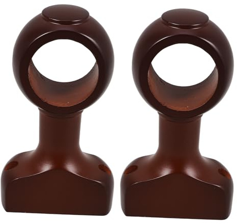 Ciieeo Soporte de Barra de Cortina de Madera 2 Piezas Marrón Resistente | Base Diseño Decorativo, Instalación Sencilla, Evita la Caída, Accesorios para Armario y Salón