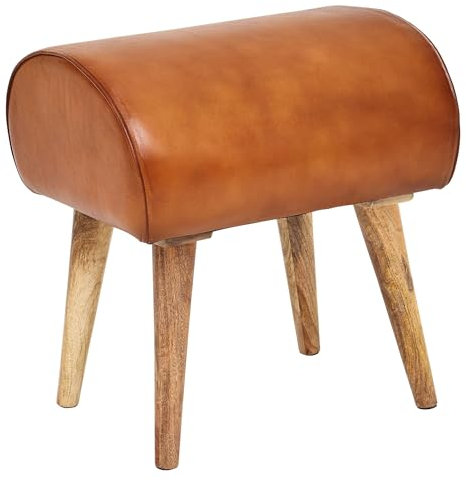 KADIMA DESIGN Sitzhocker Echtleder/Massivholz 45 x 53 x 40 cm Moderner Lederhocker | Kleiner Holzhocker Gepolstert | Turnbock Hocker mit Leder-Bezug