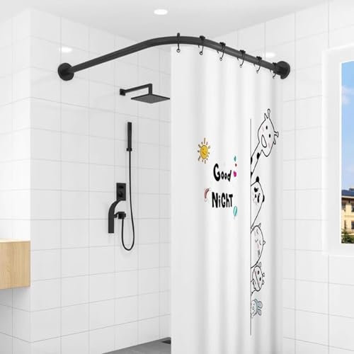APHTOCF Viertelkreis Eck-Duschvorhangstange, Verstellbar Edelstahl L Form Duschvorhang Halterungen, Duschstange Für Duschvorhang Badewanne Schiene, Schwarz(Size:B 70-95cm x 90-130cm,Color:schwarz)