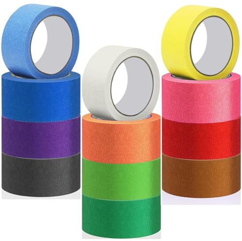 12 Rollen Kreppband bunt Abklebeband Regenbogen masking tape 50mm x 20m, 240 Yards Regenbogen Farben Rolls Bulk Kinder Bunte Papier Markierungsband Dekorative Kunst Handwerk Kennzeichnung DIY Schule