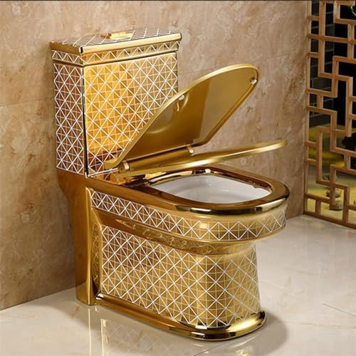 Toilette allungata ad altezza comoda, design moderno a doppio filo, finitura dorata, ideale per il bagno, dimensioni: 68,1 x 75,9 x 37,8 cm