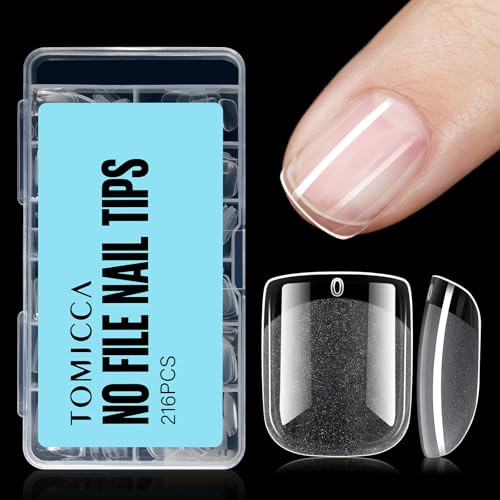 TOMICCA Nageltips Ultra Kurze Square, 216 Stück Tips Für Gelnägel Soft Gel Full Cover Nageltips, Nail Tips Set Für DIY Nail Art Maniküre, 12 Größen