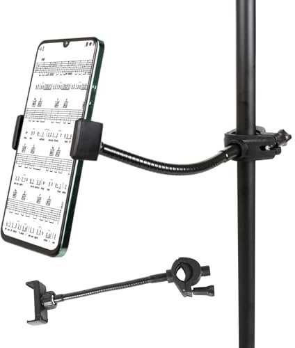 Phone Holder for Microphone Stand | Phone Music Stand Holder | Adjustable Mount with Long Gooseneck Arm Flexible for Drum Music Club Studio