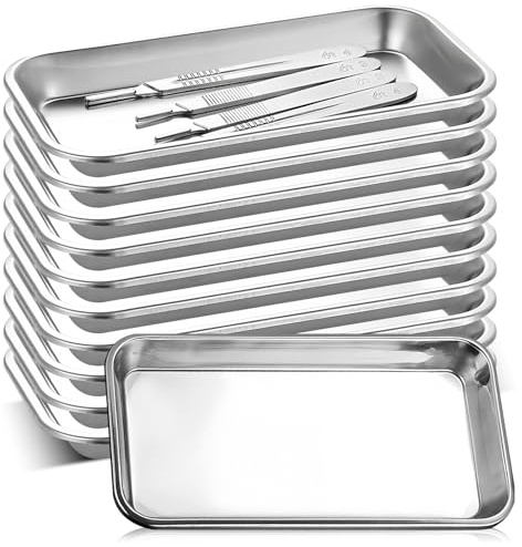 10 Stück Instrumententablett, Edelstahl Schale Rechteckig, Labortablett für Labor-Servierplatten, für Labor Servierplatten, Zahnärztliche Werkzeuge, Laborgeräte, 22,5 x 11,7 x 2 cm