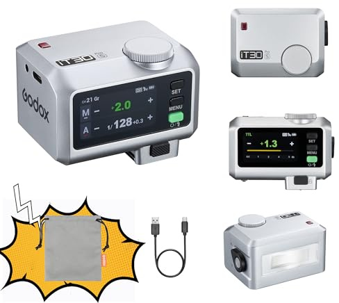 GODOX iT30Pro F Mini Blitzgerät Speedlite TTL 2,4 GHz HSS 1/8000s GN15 mit 1,5s Touchscreen, 560 Wiederverwertungszeit und integriertem Diffusor für Fuji Kameras, Silber