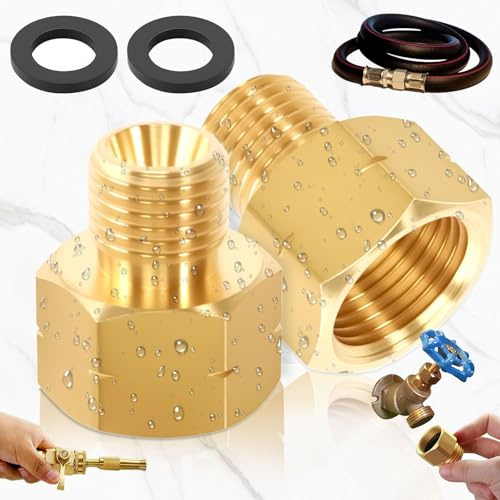 Benaton Pack of 2 LPG gas adapters, brass, connector IG 3/8 inch x AG 1/4 inch lks with thread sealing tape, sealing ring, gas stove fittings, gas adapter for gas bottle, LPG adapter made of brass for