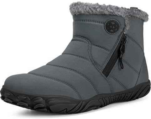 Stivali Barefoot Uomo Donna Invernali Scarpe da Neve Caldo Comode Stivaletti Antiscivolo Scarponcini con Wide Tox Box, Grigio, 41 EU