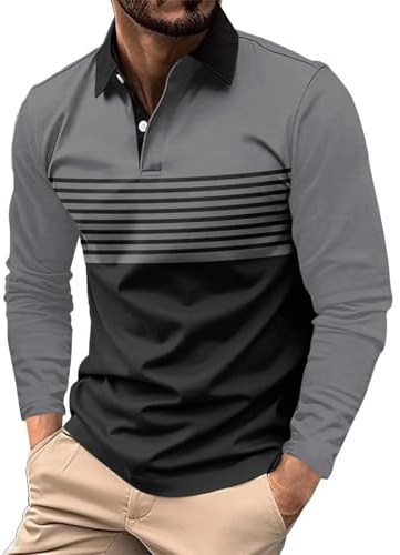 Mens Polo Shirts Long Sleeve Breathable Golf Polo Collar Buttoned Mens Tops Gym Sport T Shirts