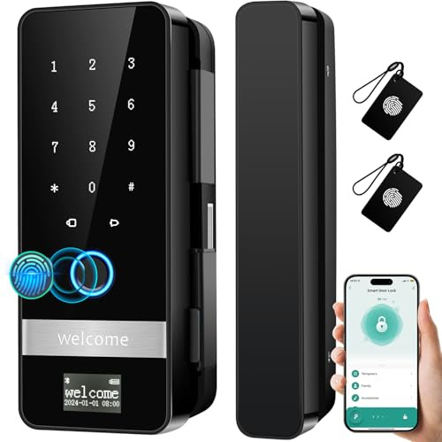 Smart Glass Door Lock, 2026 New Keyless Entry Door Locks, Biometric Fingerprint Glass Lock, Electronic Keypad Door Lock with App Control, Sliding Doors Smart Locks for Office, Home, Store