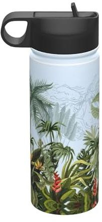 Bouteille d'eau isotherme en acier inoxydable avec motif feuilles de palmier vertes 532 ml