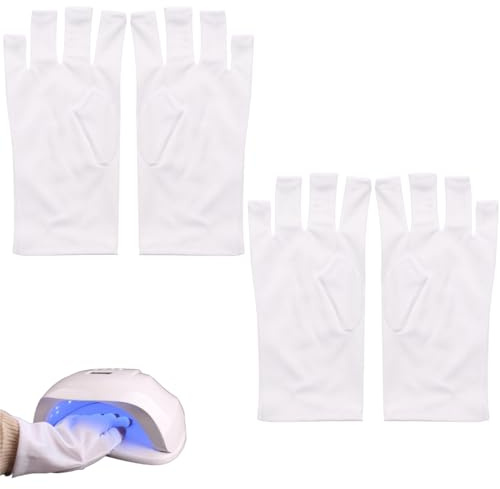 2 Pares Guantes Protección UV Uñas Blanco, Guante Manicura Gel, Guantes Anti UV Manicura, Sin Dedos, Herramientas Anti-Sol para Mujeres, para Esmalte Uñas Ciclismo Fitness