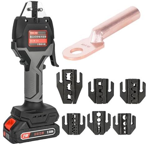 VNATWGOO Elettrica A Batteria Pinza Crimpatrice per Cavi, Utensile per Crimpatura di Terminali A Batteria, con 2 Batterie E 7 Matrici di Crimpatura, 16 KN per Crimpatura di Cavi da 0,5-50 Mm²