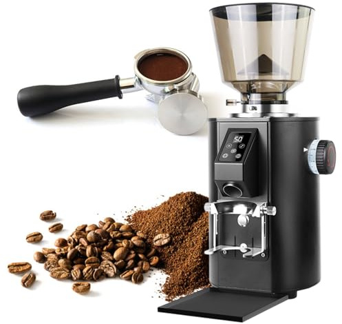 XEEAOFE Moulin à Café Commercial, Moulin à Café Électrique 350w à Meules Plates avec 9 Réglages Précis Contrôle Tactile, Machine à Espresso avec Grande Trémie de Capacité, Bac à Marc de Café Black
