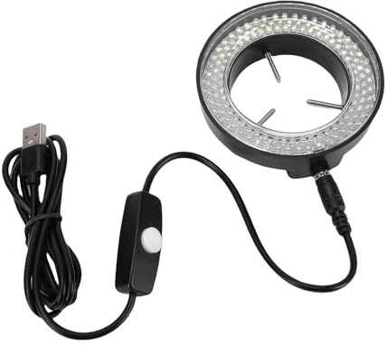 Zunate Microscope LED Ring Light, 144LED USB Powered 45000LX Bright Illumination for Stereo Microscopes Adjustable ABS Compact Design for Laboratory Research Engineering