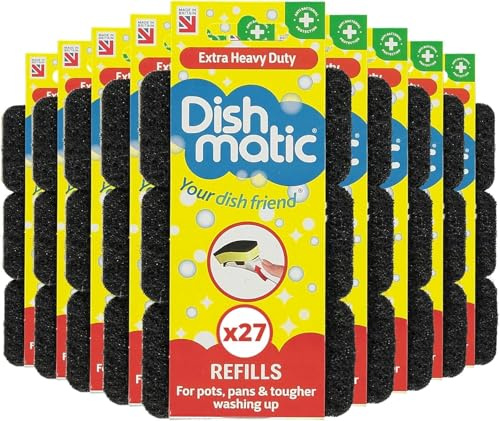 Dishmatic Refill Sponges Pack of 27 Black – Washing Up Sponge Refills for Dishmatic Handle, Heavy Duty Dish Sponges for Washing Up, Replacement Sponge Heads for Kitchen Cleaning