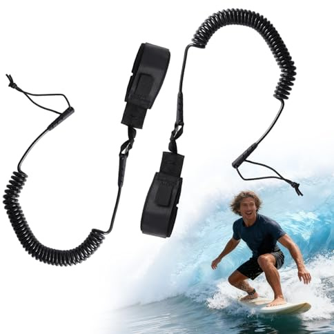 Bubuny SUP Leash 2 Stücke, Surfboard Leash Board Sup Sicherheitsleine, SUP Kajak Sicherheitsleine mit Sicherheit Fußschlaufe, 10 Füße, Schwarz Einziehbares für Surfbretter,Stand Up Paddle Board