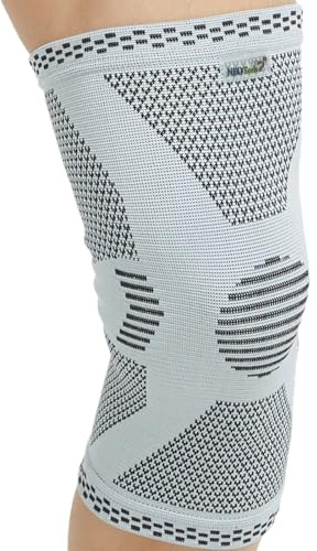 NEOtech Care Rodillera de fibra de bambú, Material ligero, elástico, cómodo y transpirable - Para hombre o mujer - Rodilla derecha o izquierda (Gris, Talla XL, 1 Unidad)
