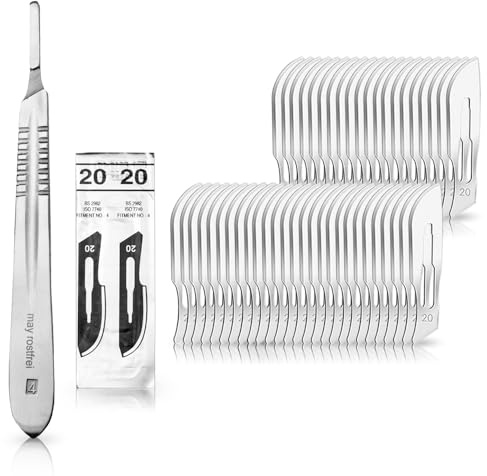 May Skalpell-Set Halter Nr. 4 50 Klingen Figur 20 | Umfangreiches Profiwerkzeug inklusive robuster Edelstahl-Halterung. Karbonstahlklingen ideal für Handwerk und Modellbau.