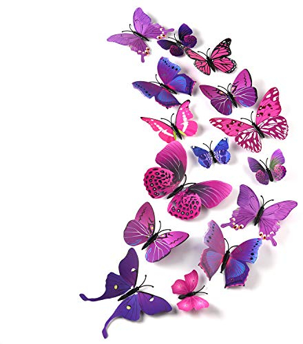 TUPARKA 36 Pieces 3D Butterfly Wall Stickers Butterflies Girls Bedroom Accessories Purple