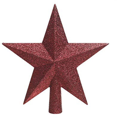 Christmas Decorations KAE Christbaumspitze Stern Kunststoff Glitzer 19cm Weihnachtsspitze Tannenbaumspitze weinrot Bordeaux
