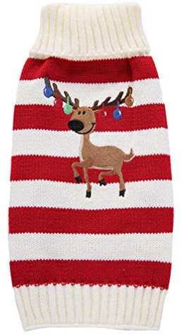 Balacoo Hundepullover, weihnachtliches Rentier-Motiv, Weihnachtsmuster, Weihnachtsmuster, Weihnachtskostüm, Größe M (rot)